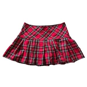 Royal Bones Red Plaid Mini Skirt - Medium Whimsy Goth Grunge Y2k Pleaded